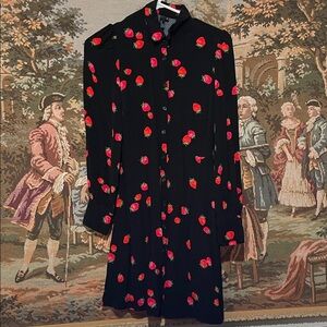 Strawberry Print Black Mini Dress